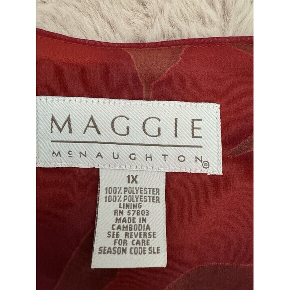 Vintage Maggie Mcnaughton Women Chiffon Maxi Dress Red Floral Print Boho Size 1X - Picture 3 of 8